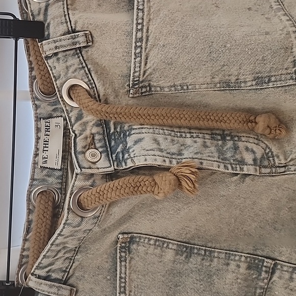 Free People Light Blue Boyfriend Jeans with Brown Tie - Picture 3 of 8